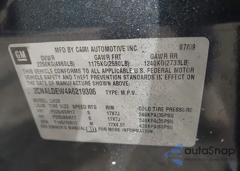 2010 Chevrolet Equinox Lt из США, поврежденный, VIN 2CNALDEW4A6219306